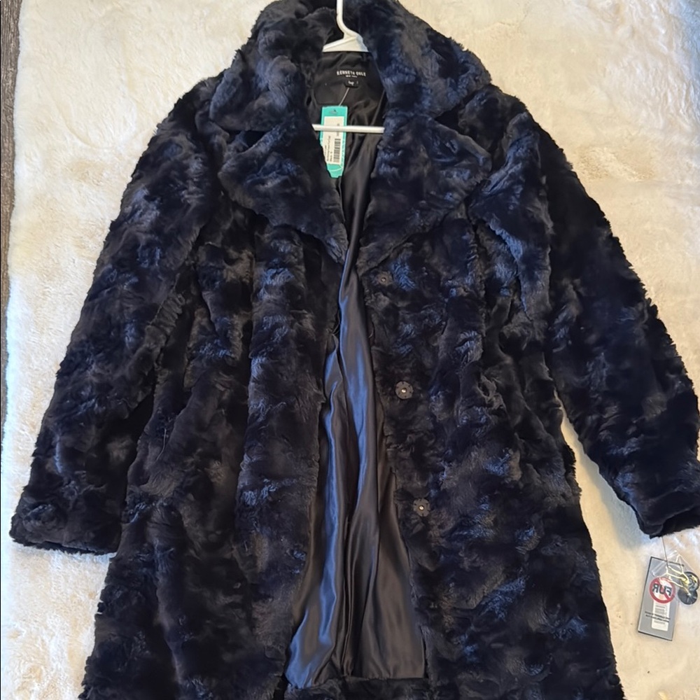 Kenneth Cole New York Black Teddy Jacket Plush Faux Fur